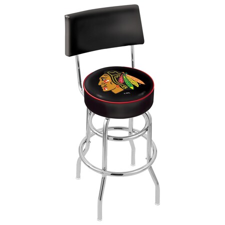 Holland Bar Stool Co 25" Chrome 2-Ring Chicago Blackhawks Swivel Bar Stool, Back L7C425ChiHwk-B